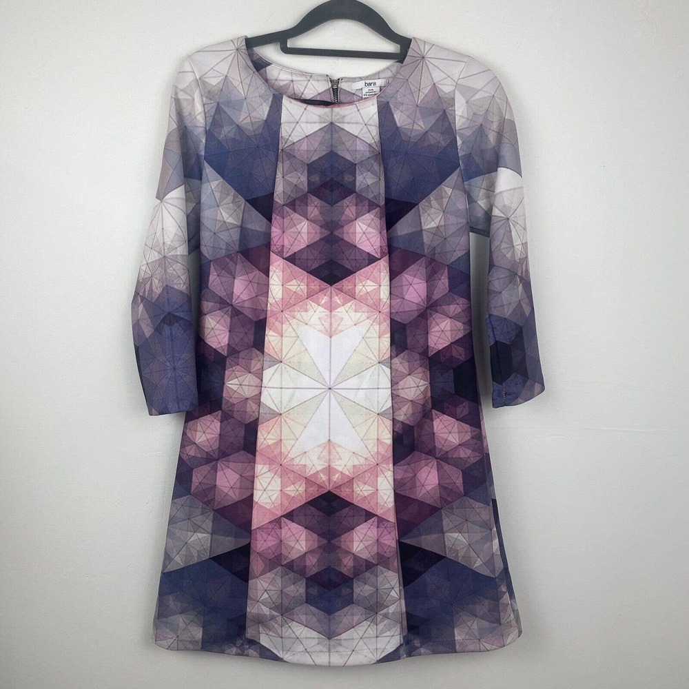 bar 111 Geo Style dress color purple grays pinks zipper in back size Small